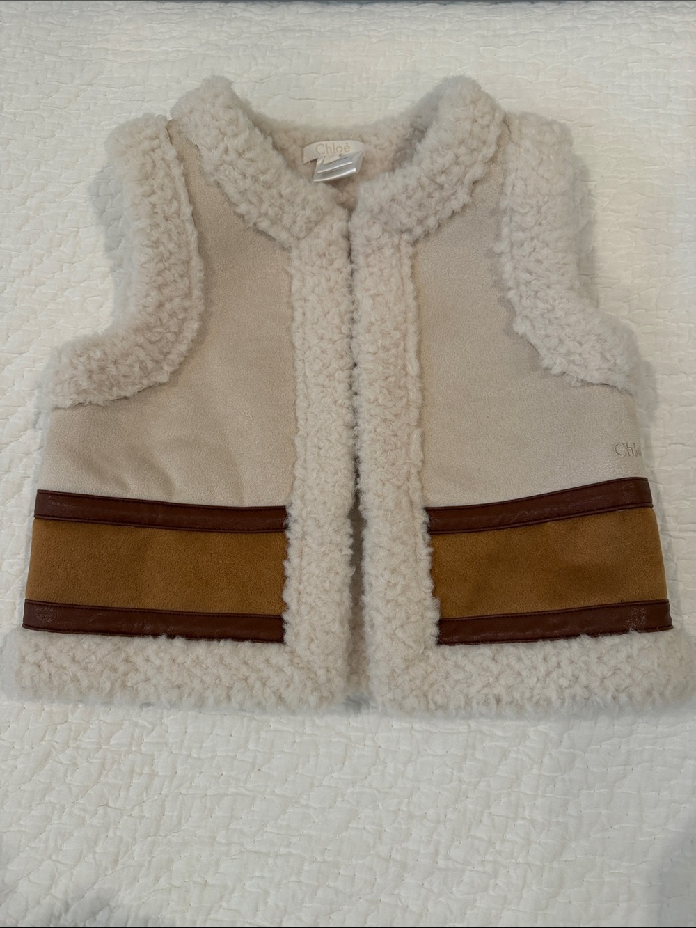 Chloe Cream Shearling-Trim Kids Vest